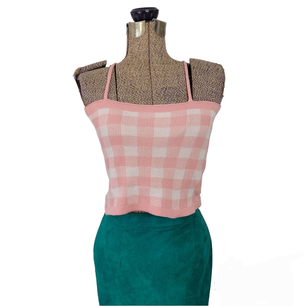 white and pink Cropped knit Plaid cami size medium